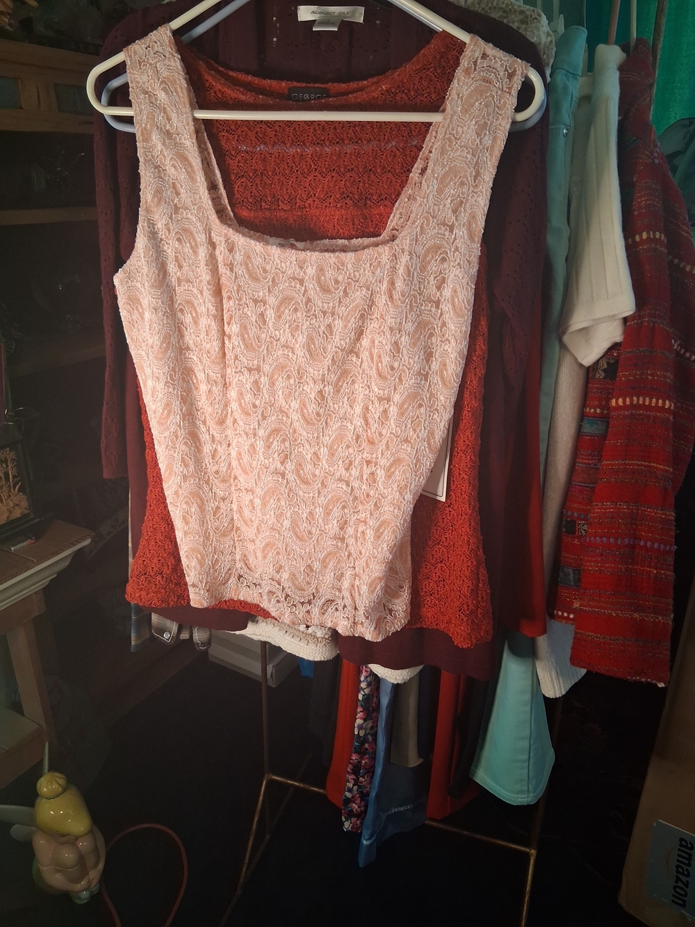 NICOLA Cream Lace Square-Neck Tank Top